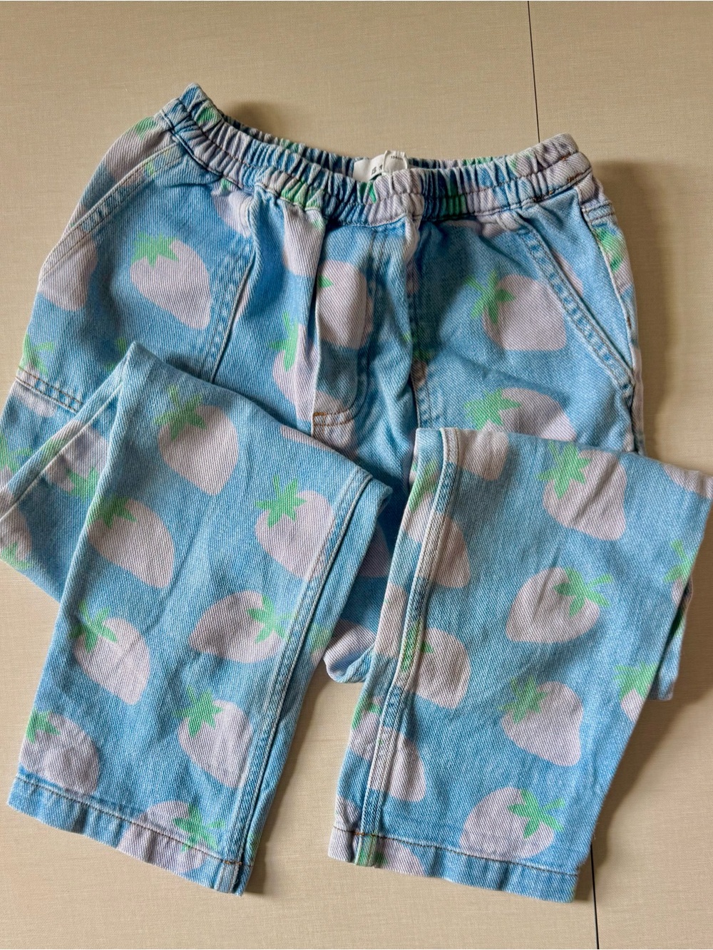 Mini Boden Denim Strawberry Print Pants